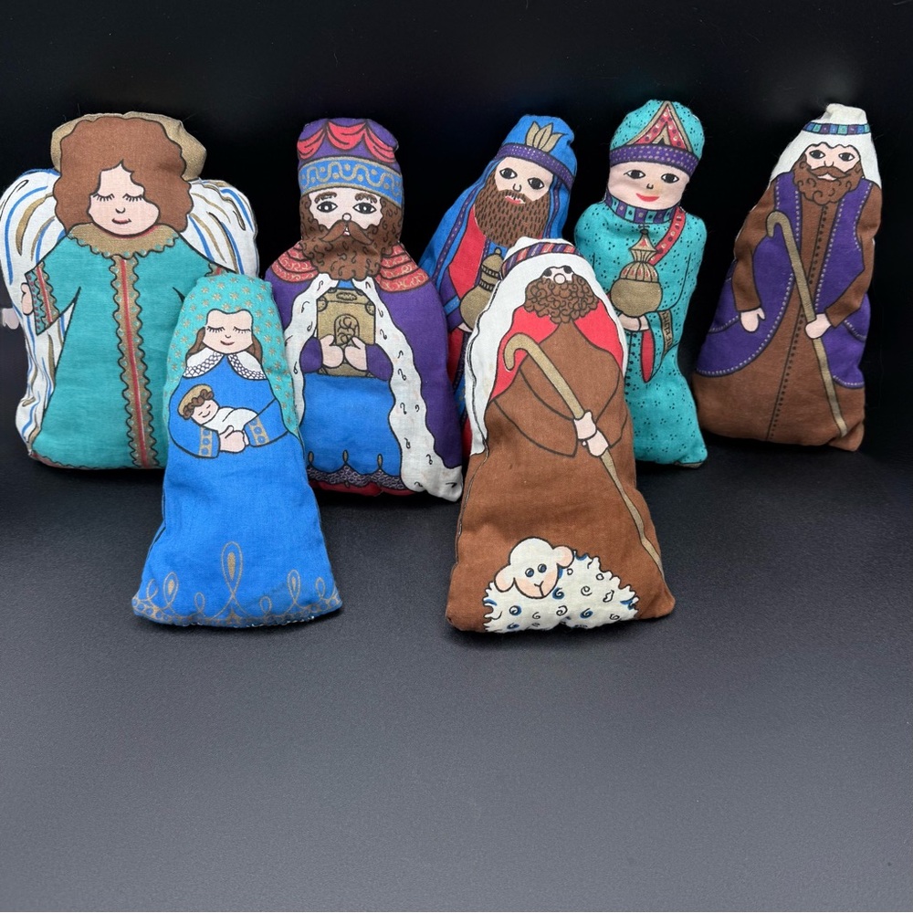 Vintage 80s Cloth Nativity Figures Set of 7